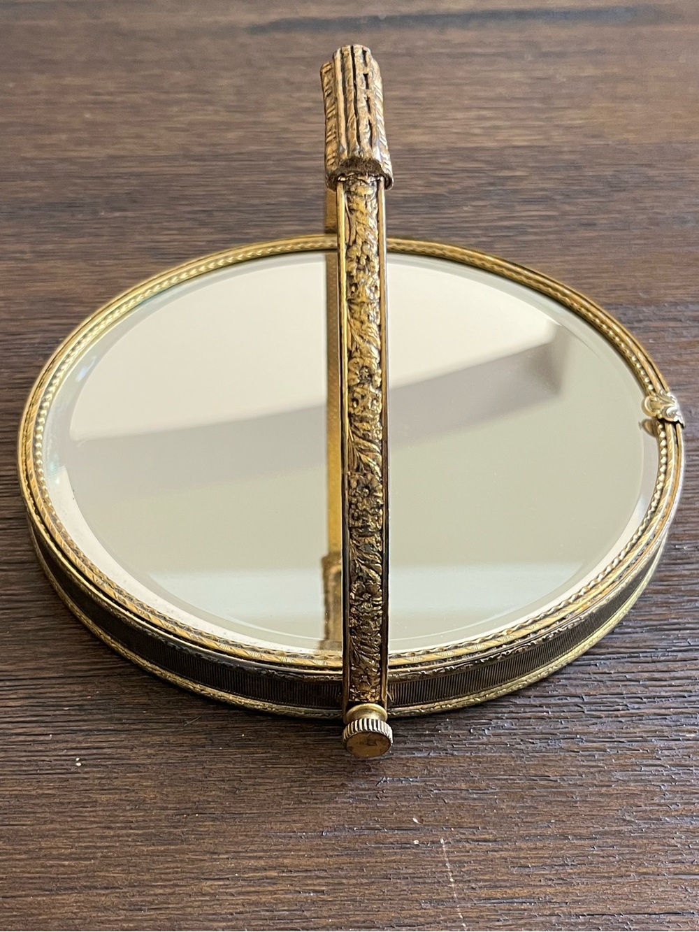 Vintage | Gold Brass Filagree Hinged Vanity Mirror | Double-Sided | Beveled